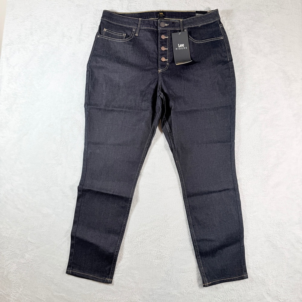 Lee Riders Women 16M Nightfall Indigo Button Fly High Rise Straight Jeans